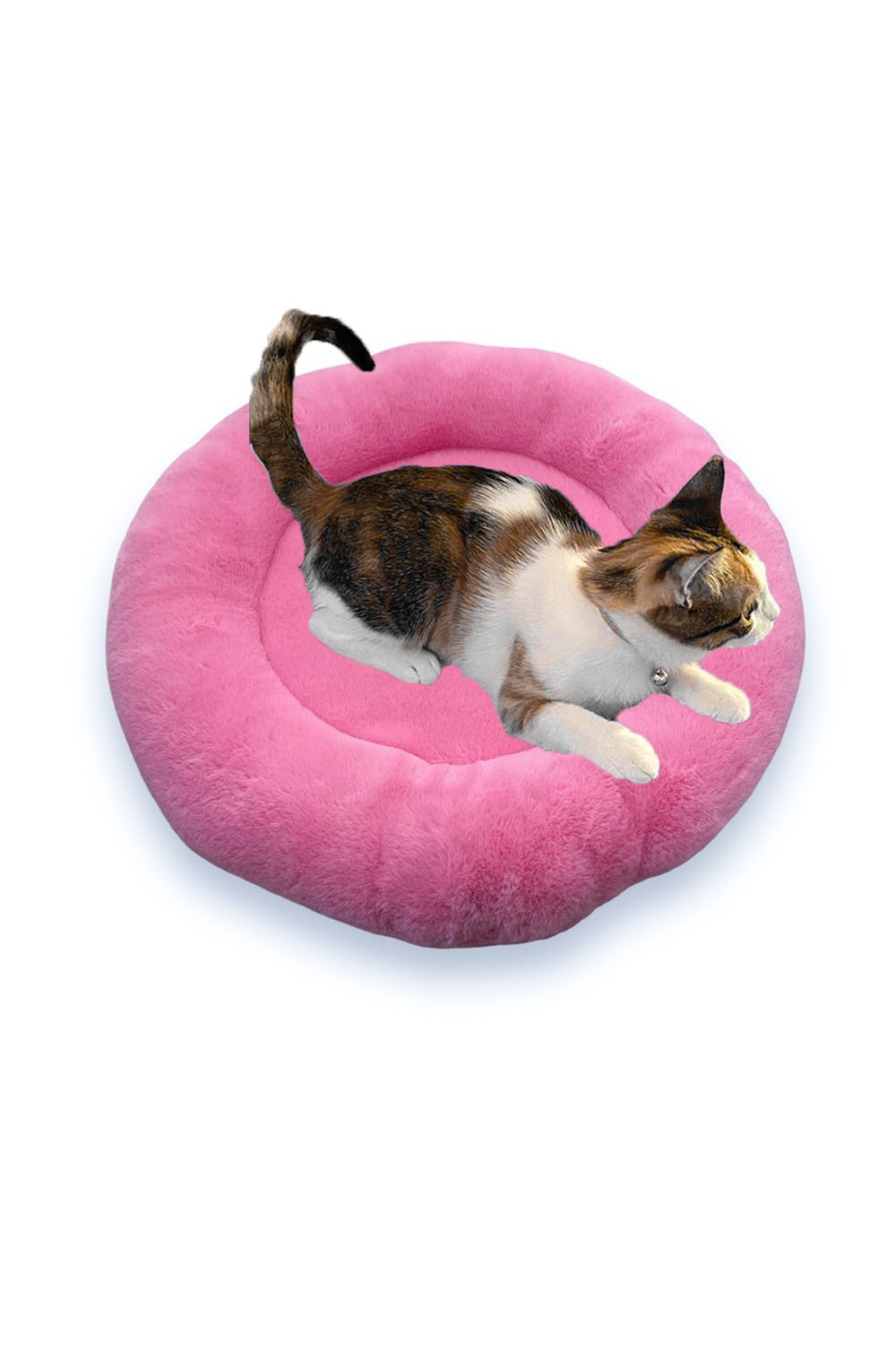 Yumuşak Tüylü Peluş Yuvarlak Evcil Hayvan Kedi Yatağı Minder 50cm Şeker Pembe