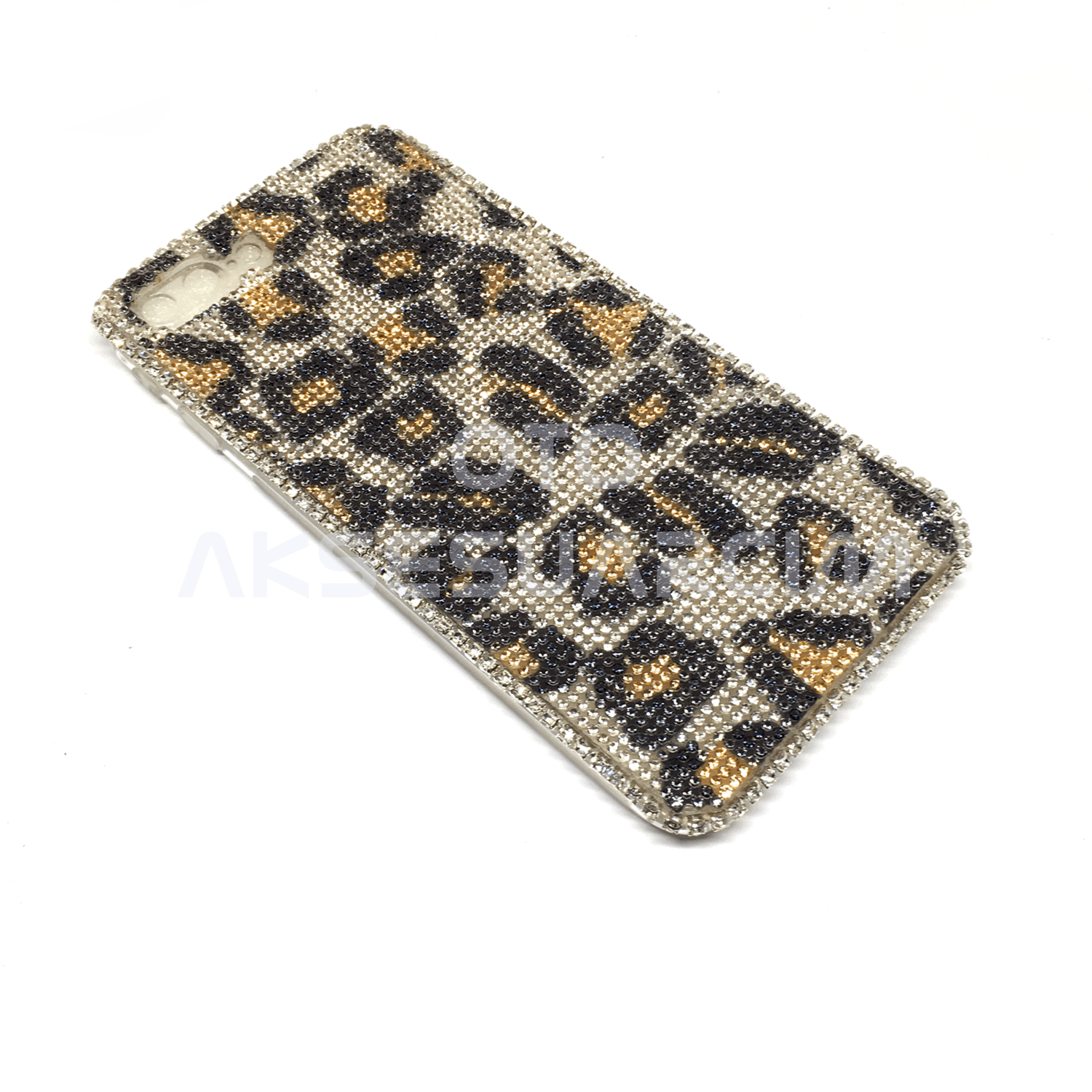 iPhone 7/8 Plus Uyumlu Kristal Taşlı Telefon Kılıfı Leopar Desenli