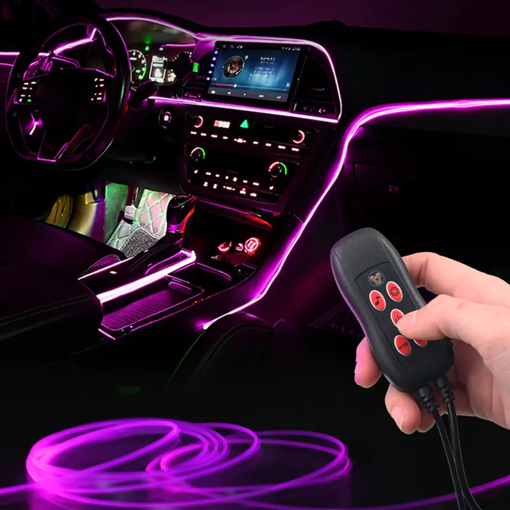 Usb Led Neon Kumandalı USB RGB Fiber Optik İp Neon Led Torpido Şeridi 3 Metre En ...