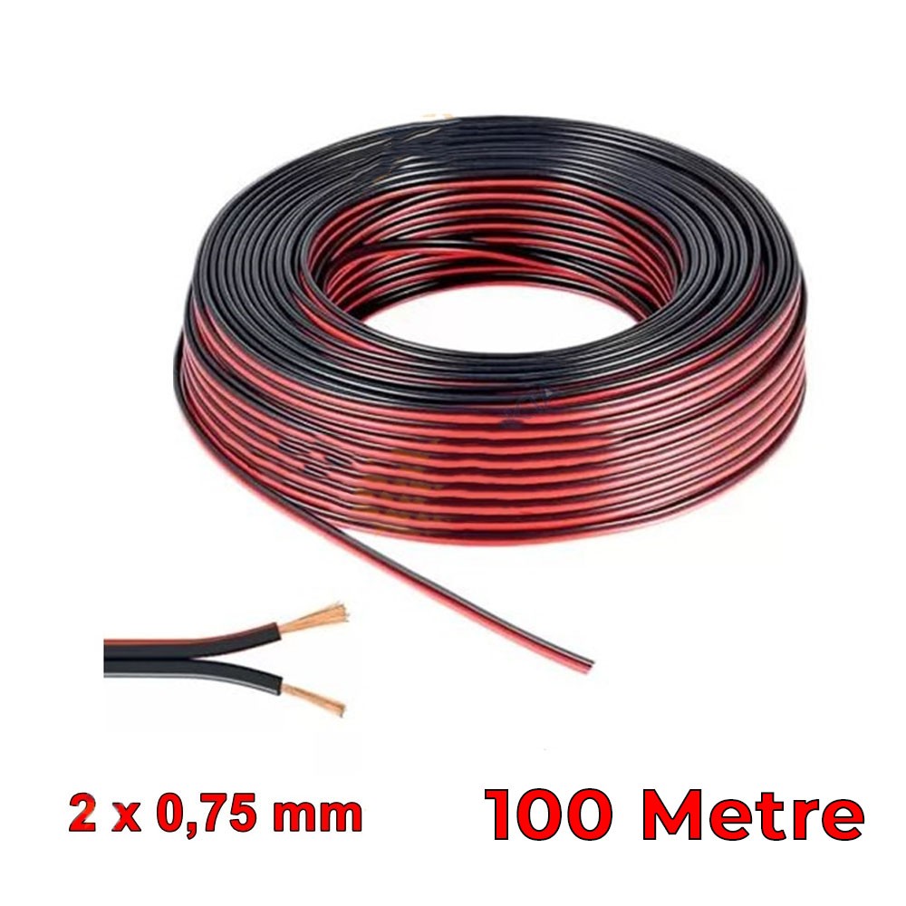 Elektrik Tesisat Kordon Hoparlör Kablosu 2x0.75mm 100 Metre Siyah Kırmızı