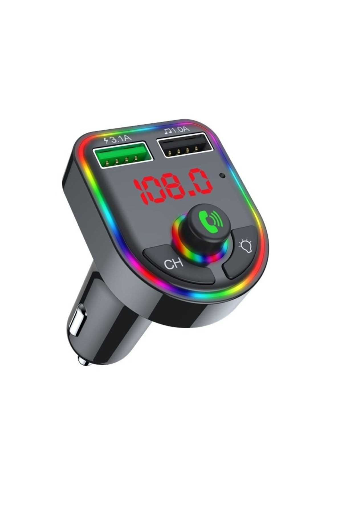 Car F6 RGB Bluetooth Araç Kiti FM Transmitter QC 3.1A Type-C Usb Şarj 12-24V