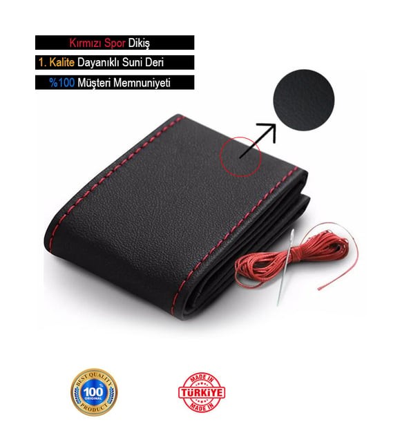Steering cover leather sewing home model black red 38-40 cm