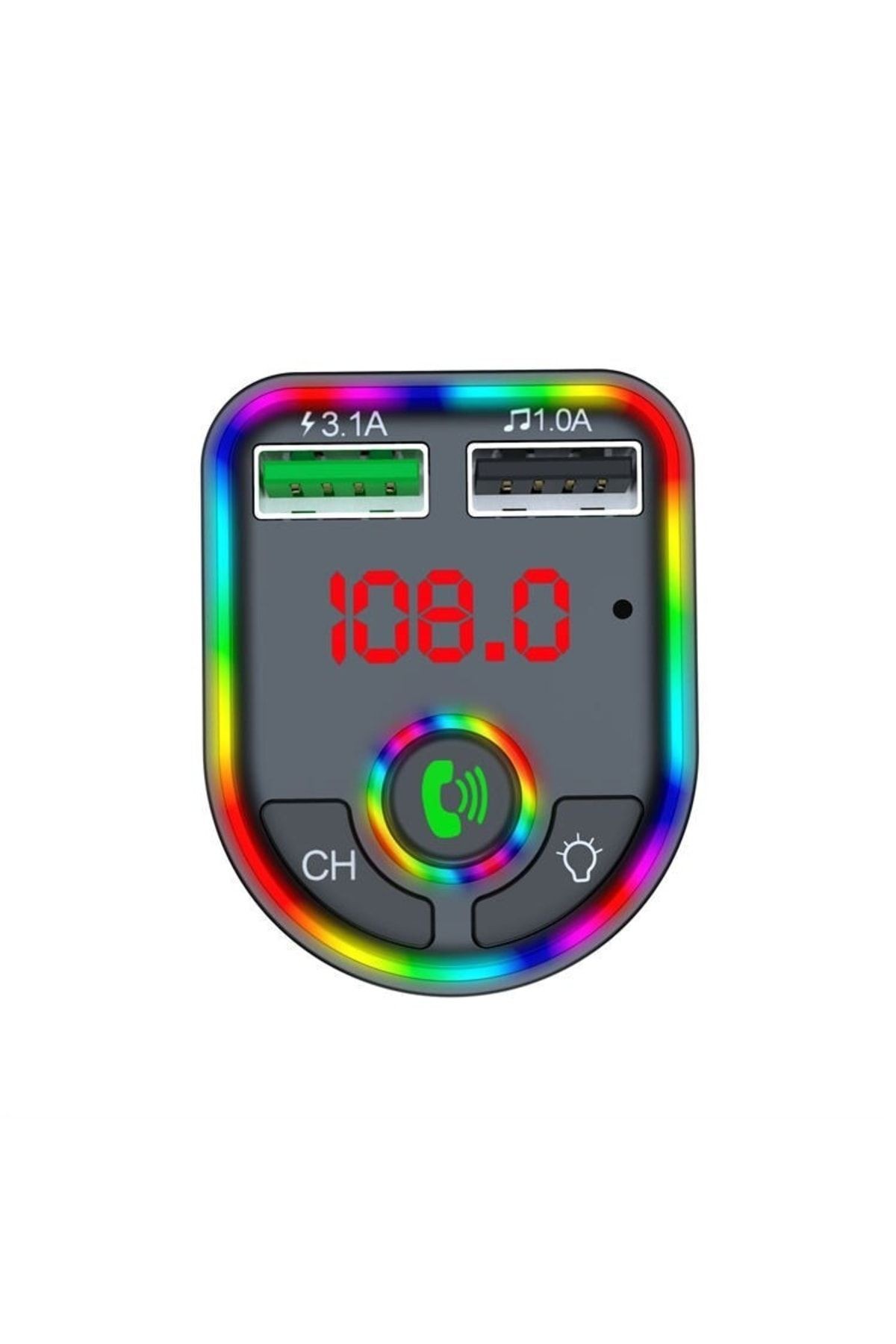 Car F6 RGB Bluetooth Araç Kiti FM Transmitter QC 3.1A Type-C Usb Şarj 12-24V