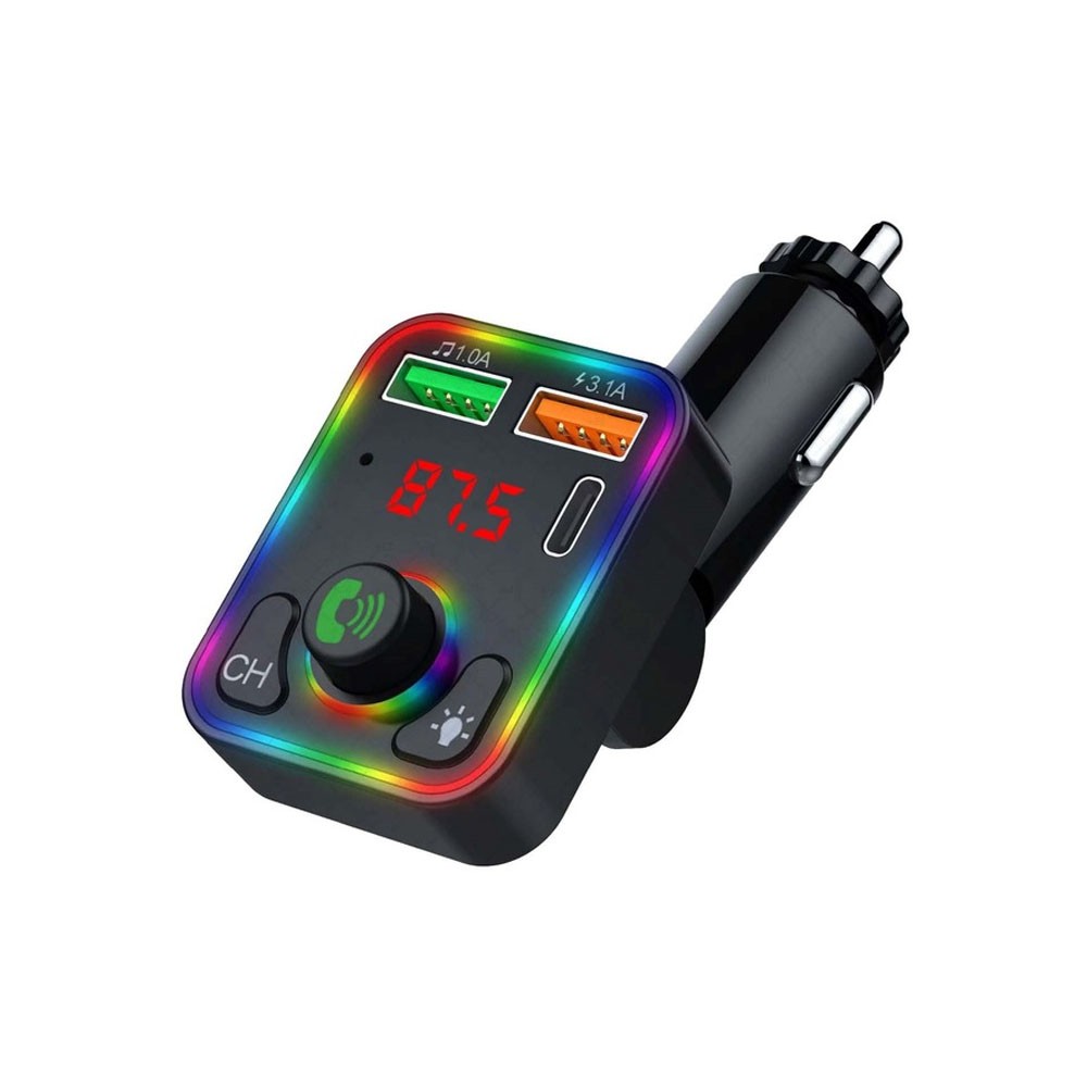 Concord C618 RGB Bluetooth Araç Kiti FM Transmitter QC 3.1A Type-C Usb Şarj 12-24V