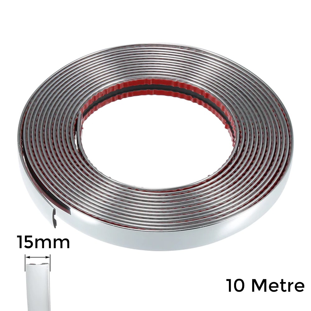 Yapışkanlı Nikelaj Şerit Bant Çıta 15mm 10 Metre Krom