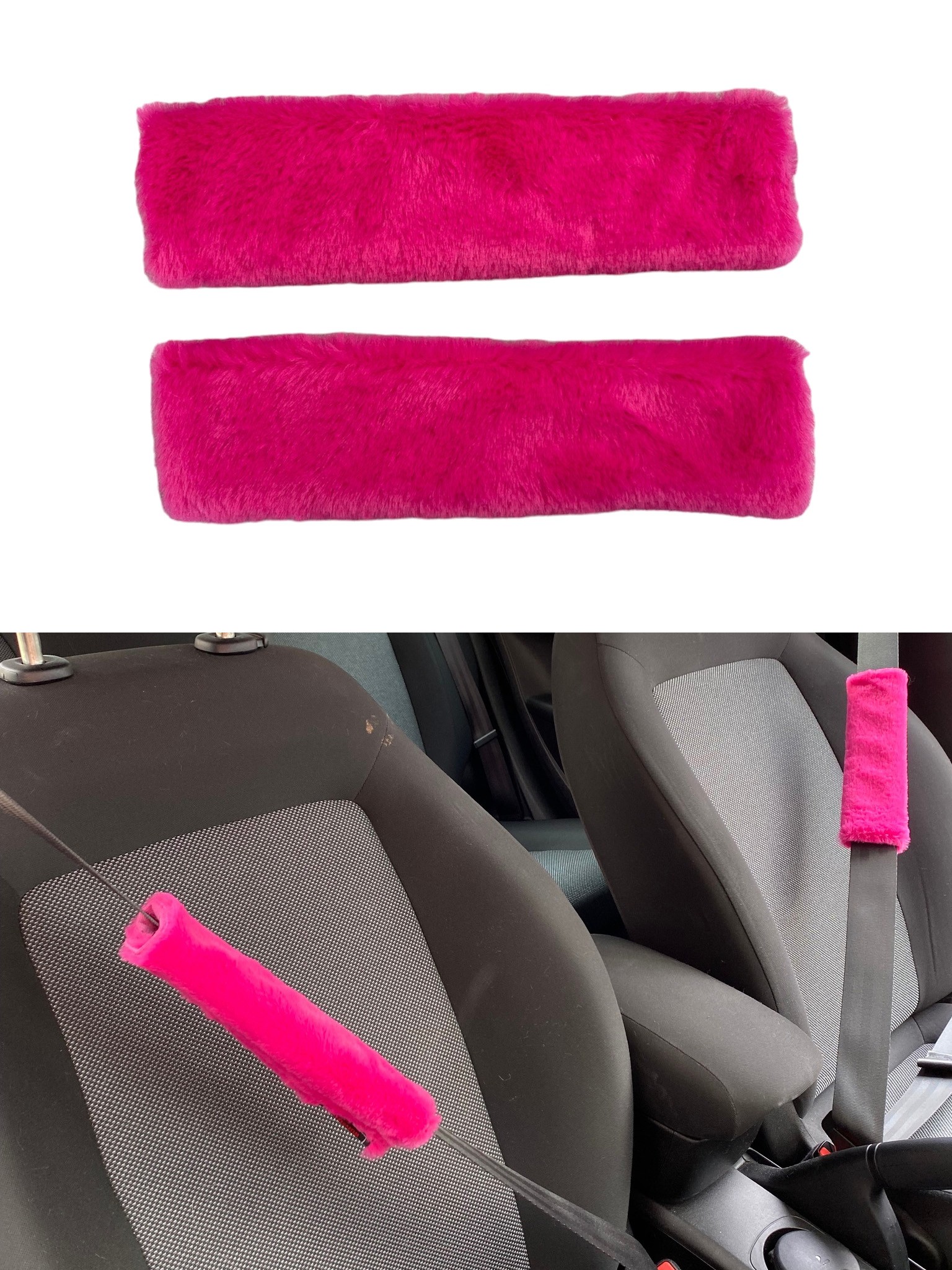 Peluş Seyahat Emniyet Kemer Pedi Kılıfı 2'li Fuşya Pembe