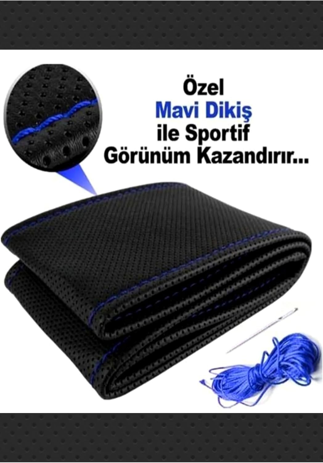 Direksiyon Kılıfı Noktalı Deri Dikme Evalı Model Siyah Mavi 38-40 cm