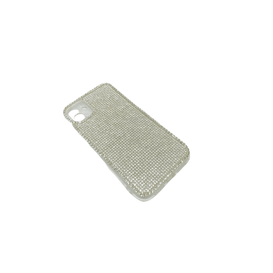 iPhone 11 Uyumlu Kristal Taşlı Siyah Telefon Kılıfı Gümüş SLV2