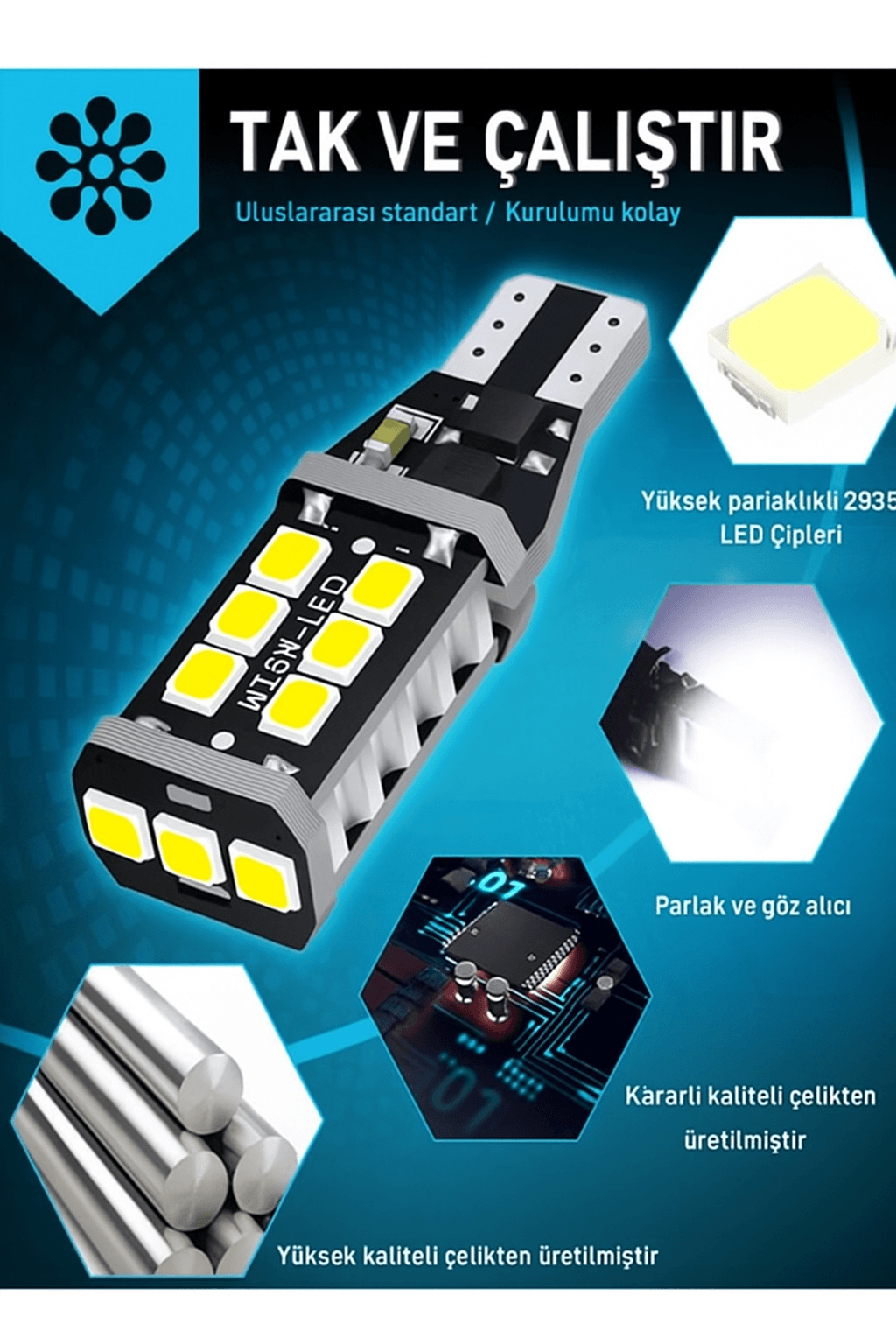 T15 Led Ampul 15 Ledli Canbuslı Ultra Parlak Beyaz