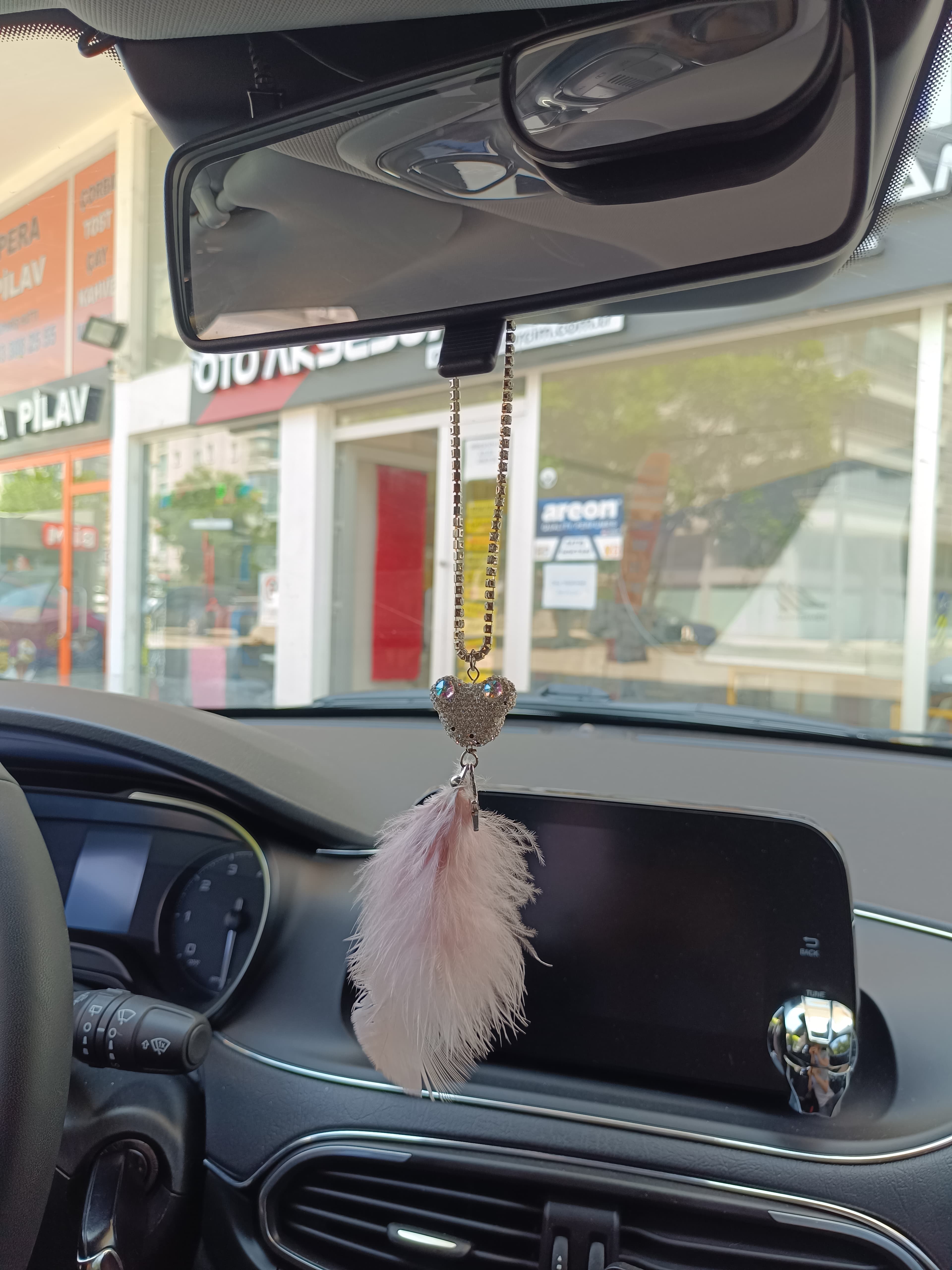 Pandalı Model Metal Yıldız Dikiz Ayna Süsü Pudra Pembe Tüylü