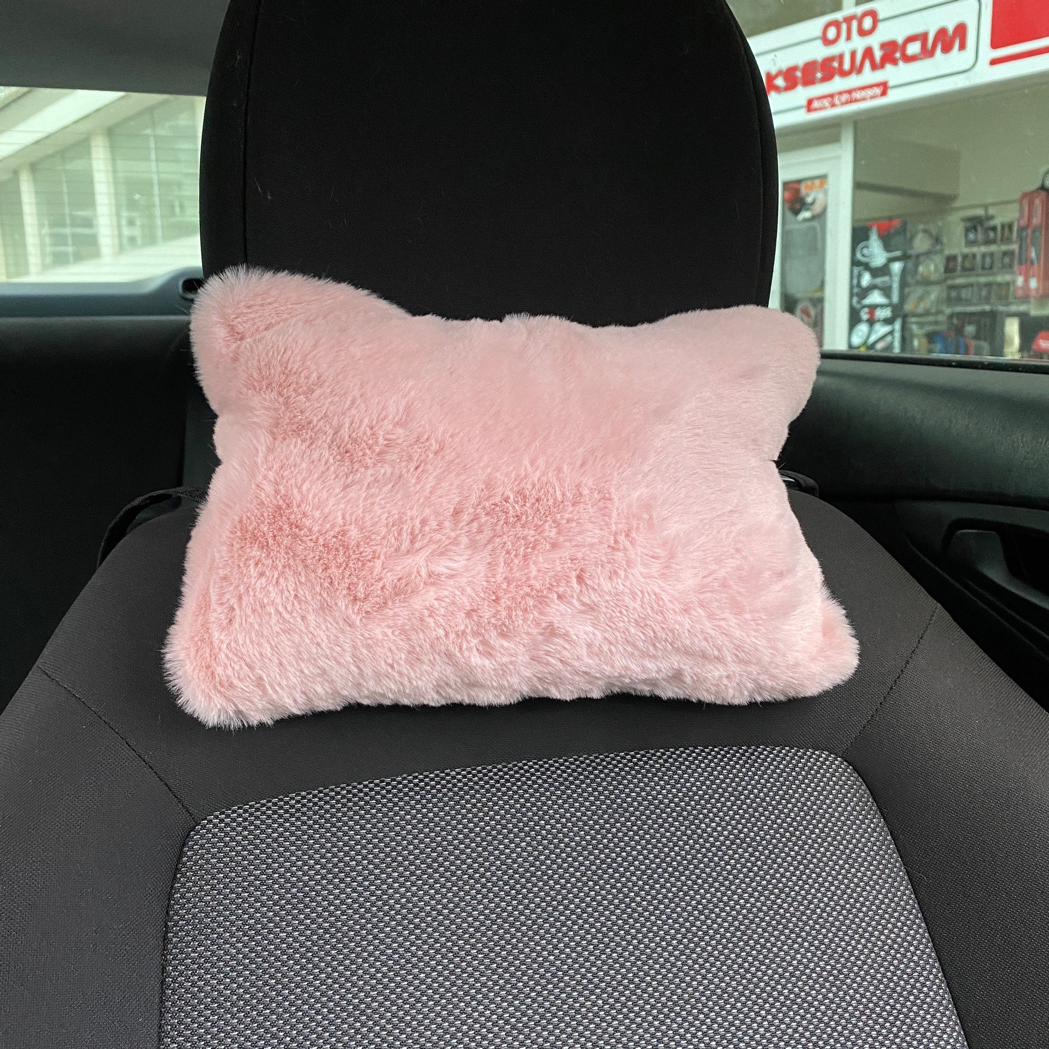Yumuşak Peluşlu Ortopedik Araba Seyahat Boyun Yastığı 2'li Pudra Pembe