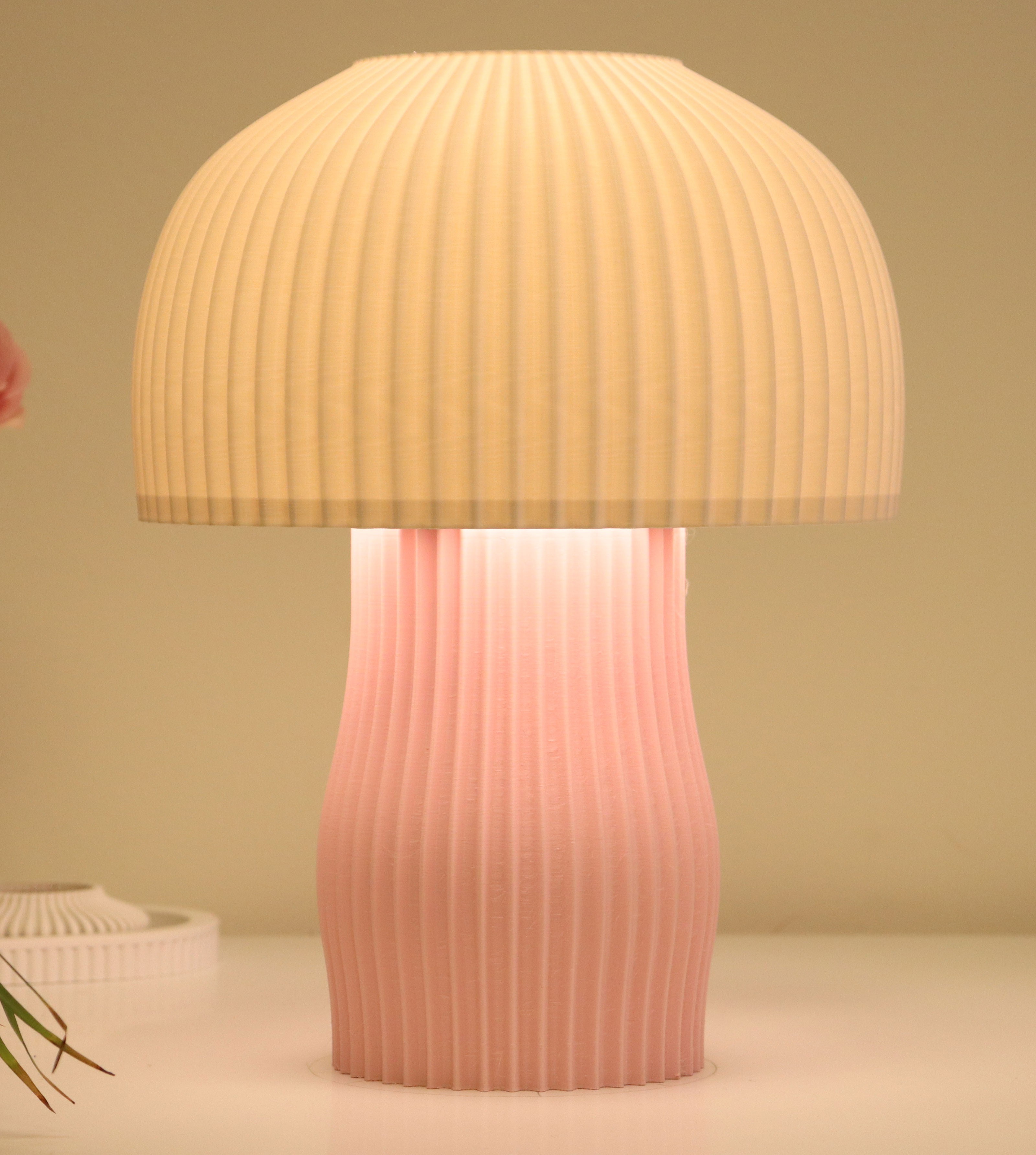 Modern Mantar Pastel Pembe Abajur