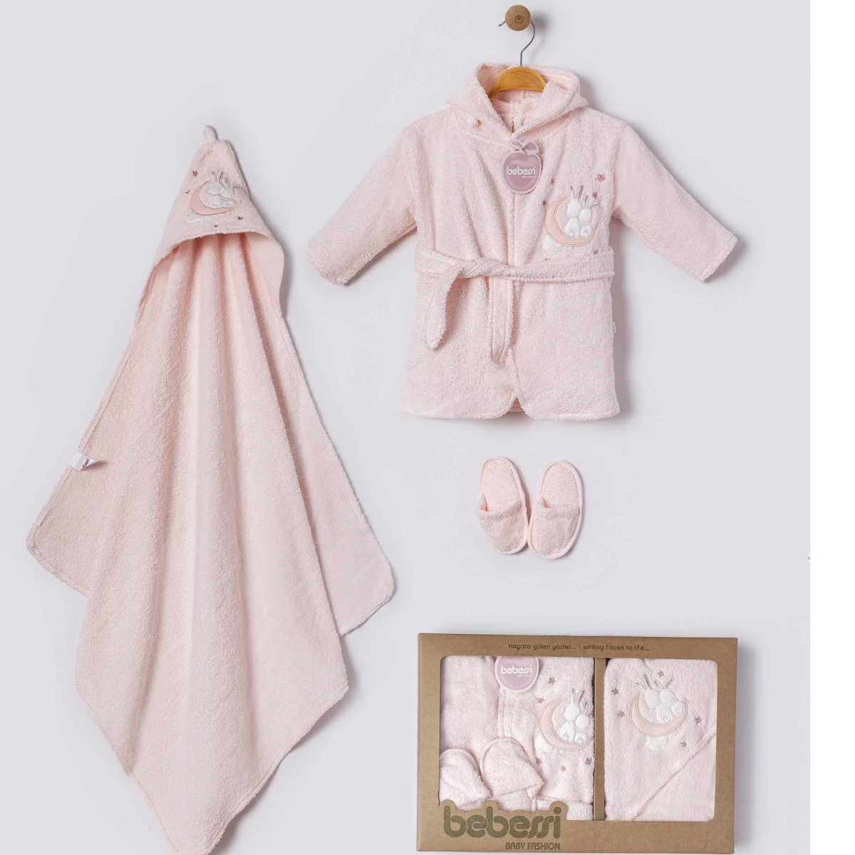 Pembe Kız Bebek Havlu Bornoz Seti