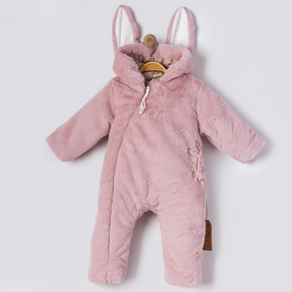 Pembe Peluş Tavşan Kulaklı Kız Bebek Astronot Tulum Mont