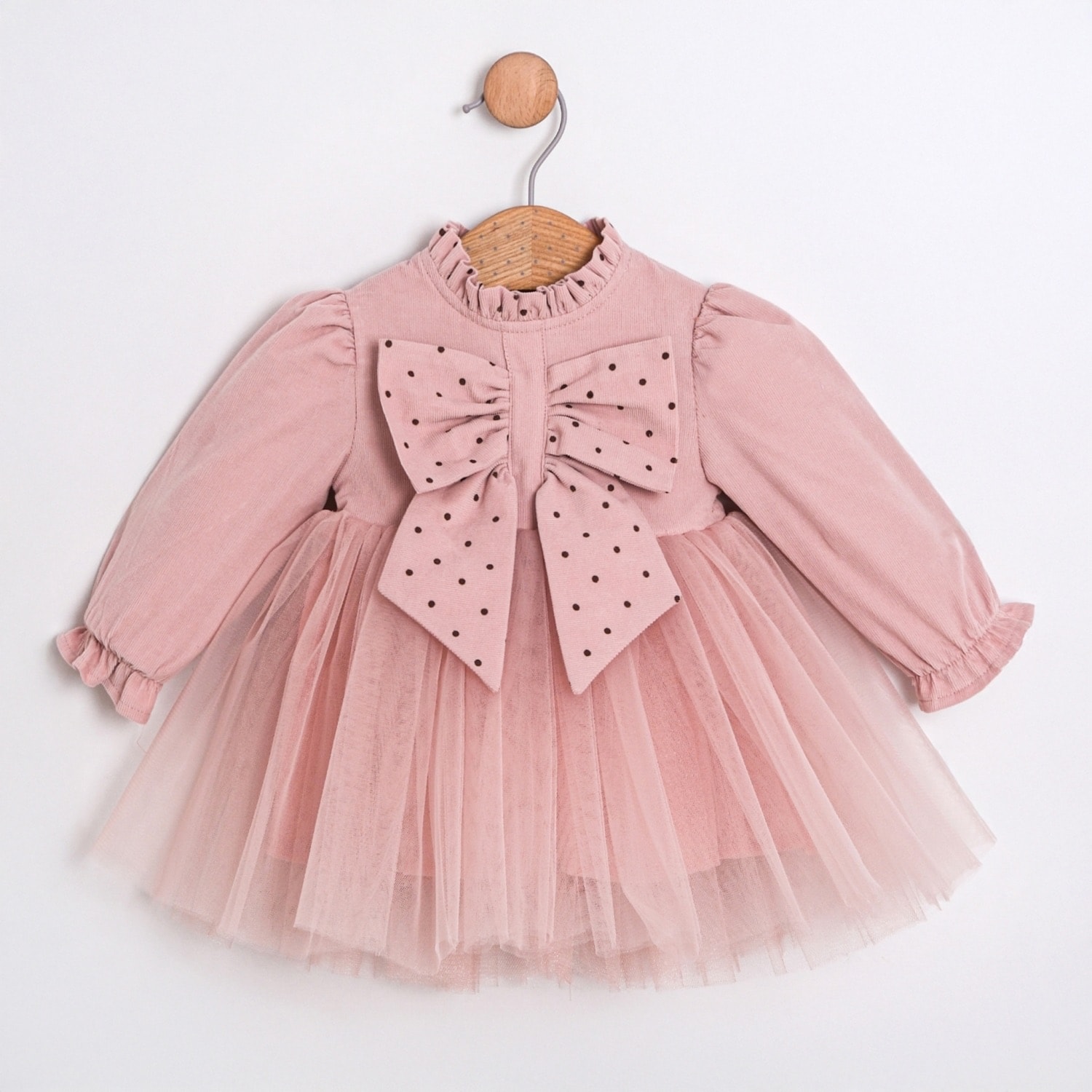 Pembe Fiyonklu Tül Detaylı Kız Bebek Elbisesi