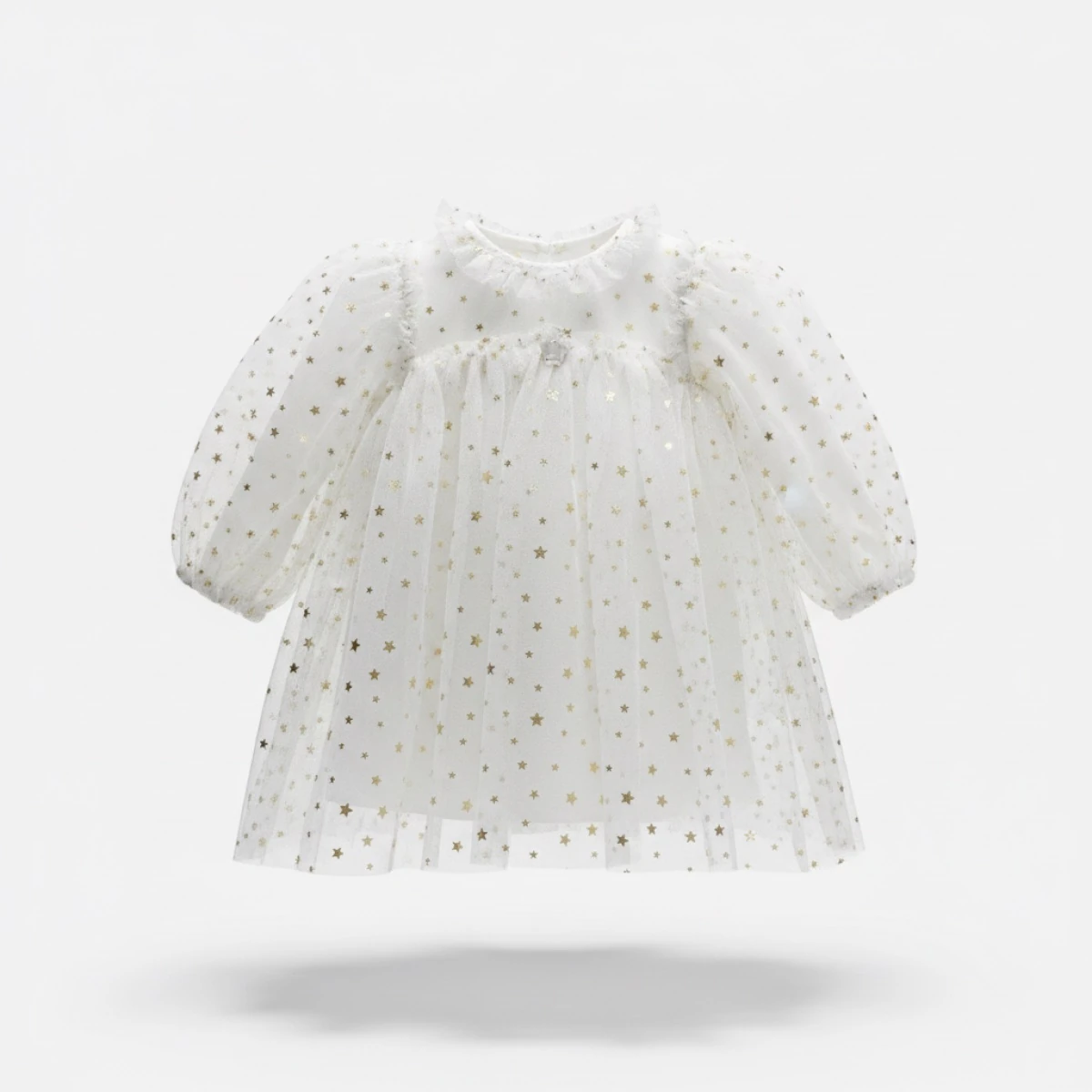 Gold Yıldız Desenli Tüllü Kız Bebek Özel Gün Elbisesi