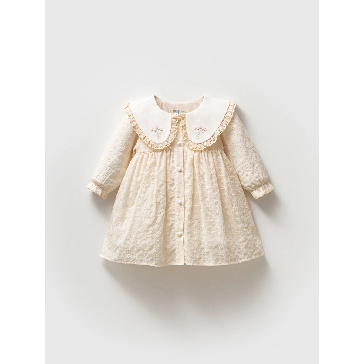 Yakası Çiçek İşleme Detaylı Premium Kız Bebek Elbise