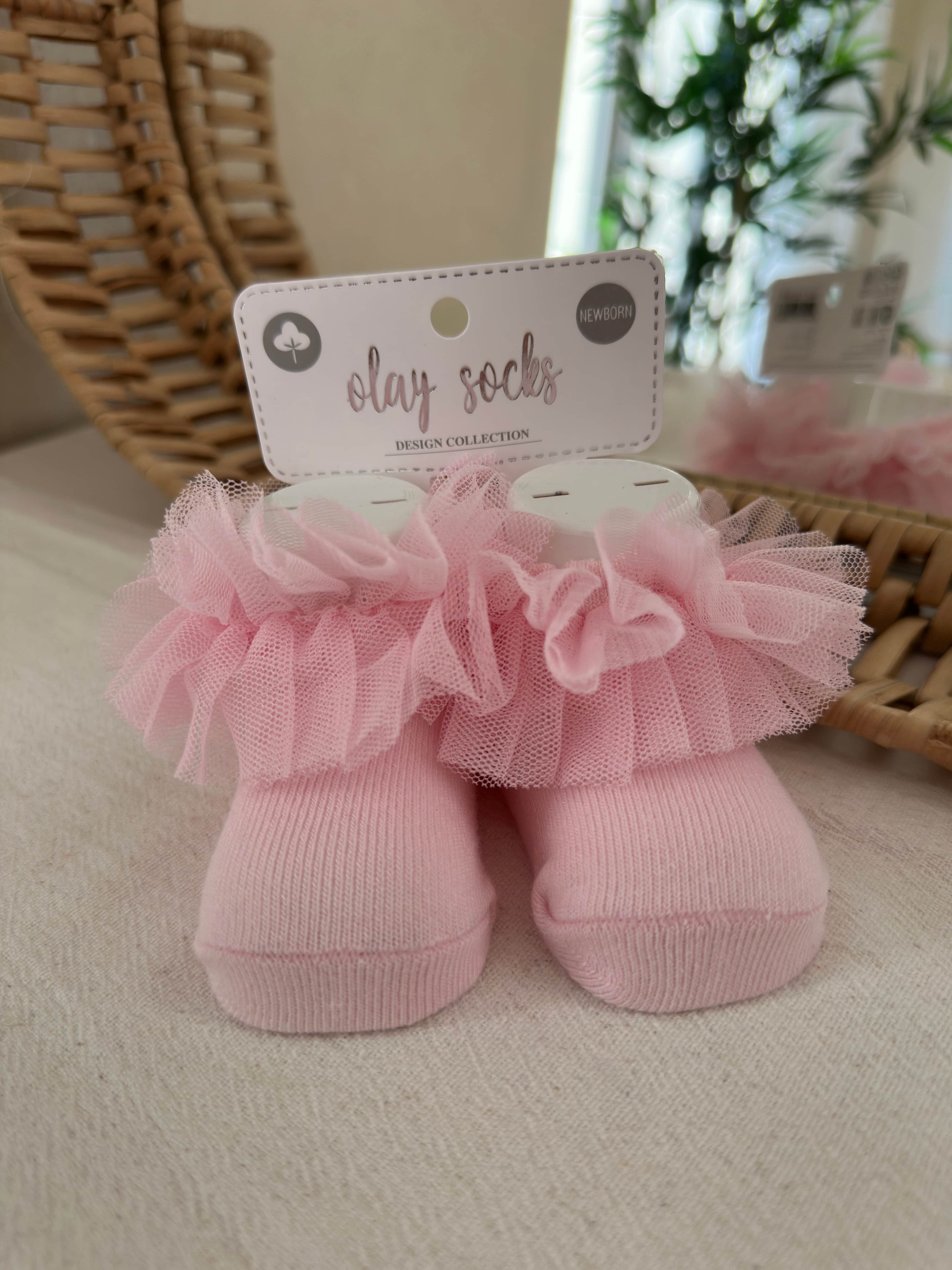 Pembe Tüllü Bebek Çorap