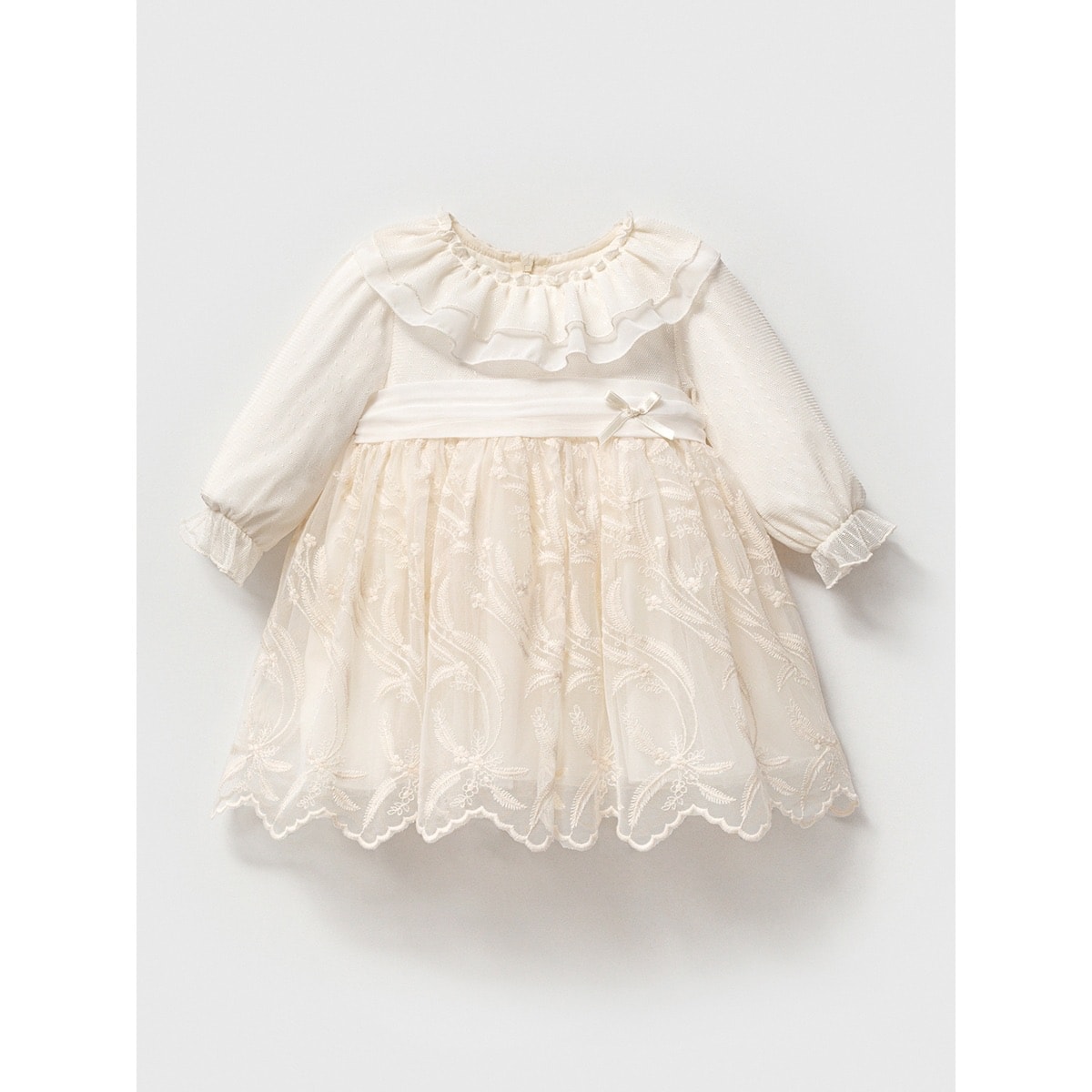 Dantel İşleme ve Kemer Detaylı Kız Bebek Elbise