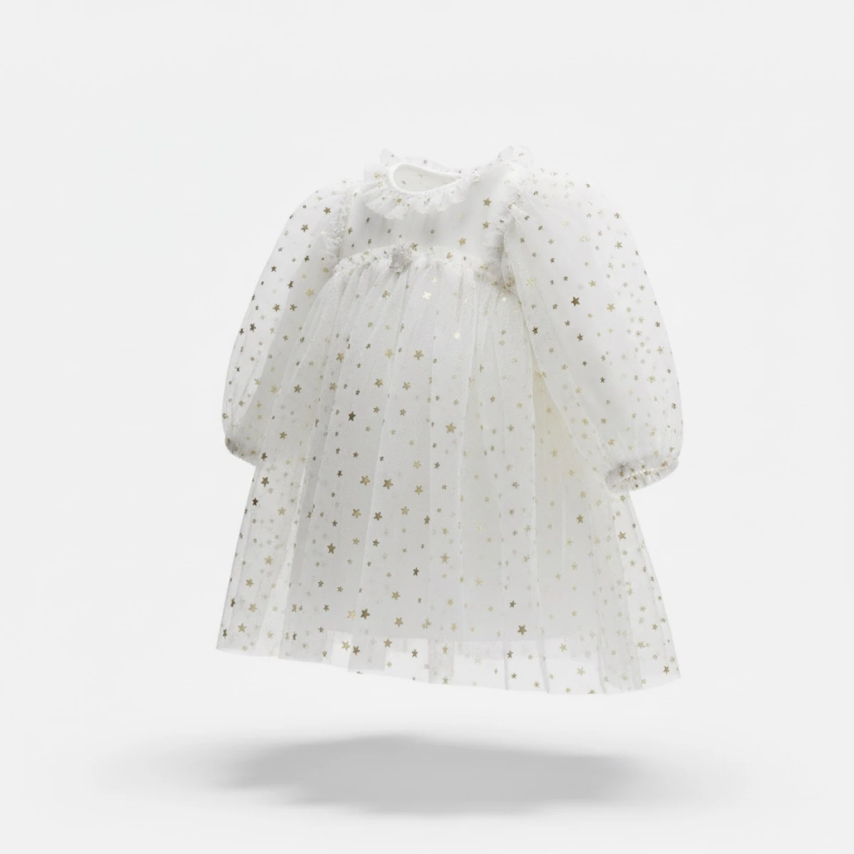 Gold Yıldız Desenli Tüllü Kız Bebek Özel Gün Elbisesi
