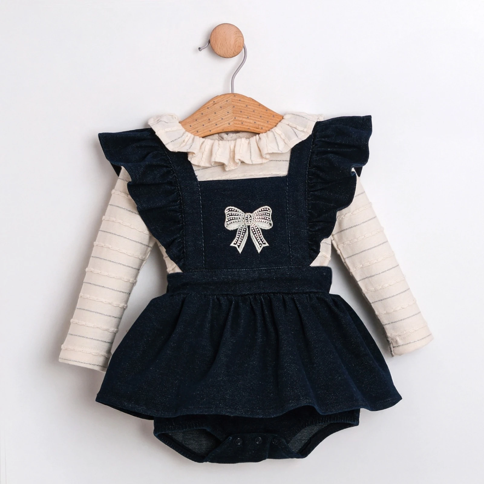 Fiyonk Detaylı Denim Elbise Body 2’li Takım