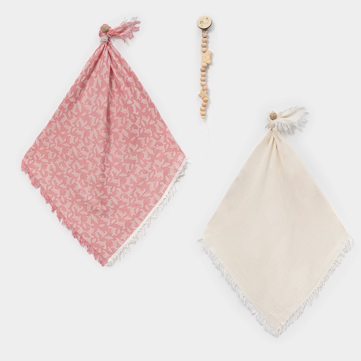 Pamuklu Müslin 2’li Battaniye ve Emzik Askısı Seti