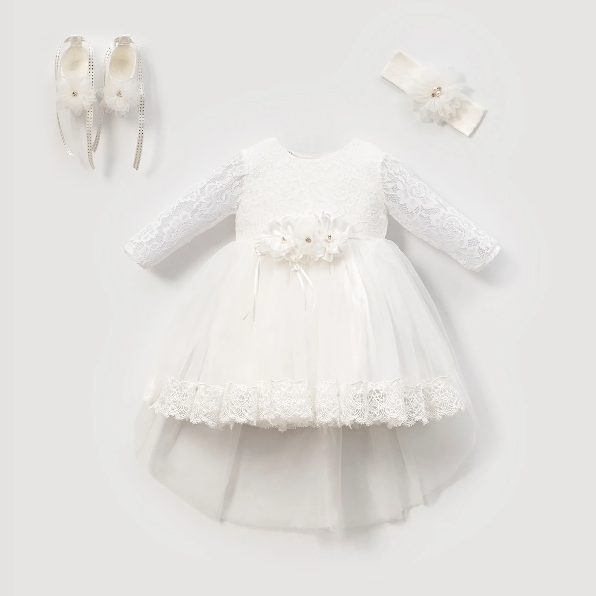 Dantel İşleme ve Papatya Detaylı Kız Bebek Mevli-Özel Gün Seti