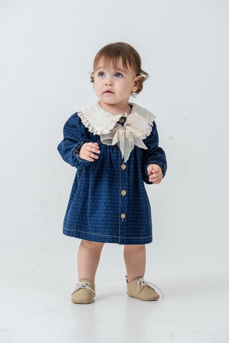 Kız Bebek Denim Elbise Örgü Hırka ve Çanta 3’lü Takım