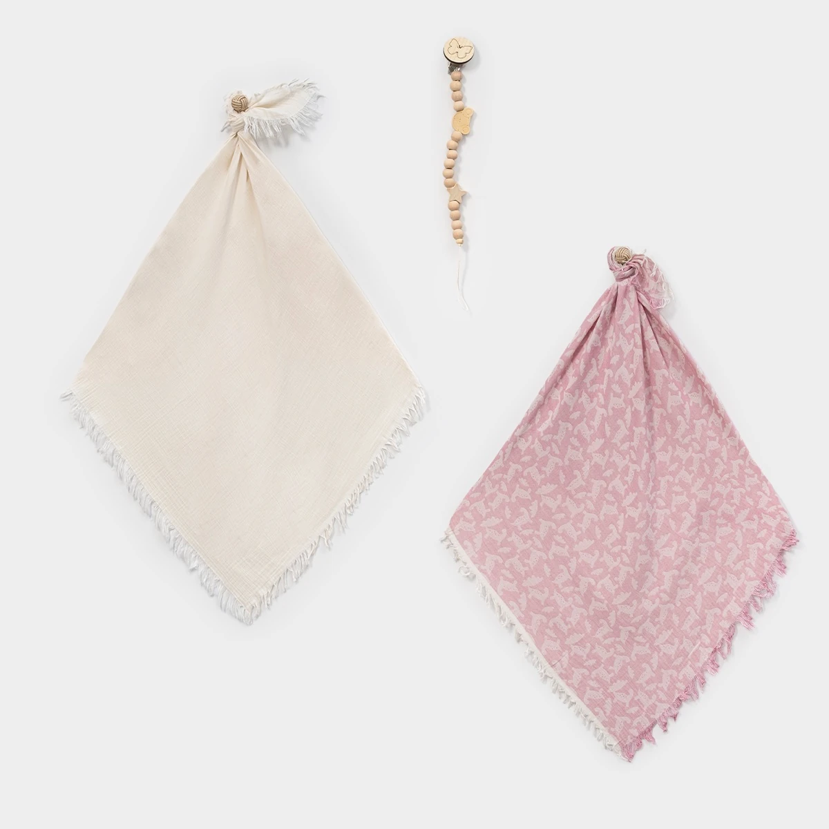 Pamuklu Müslin 2’li Battaniye Takımı ve Emzik Askısı Seti