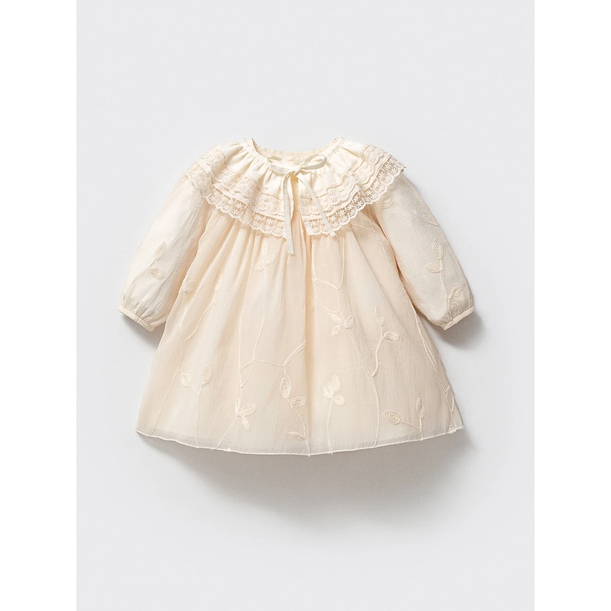 İşleme Detaylı Çıkarılabilir Dantel Yakalı Kız Bebek Premium Elbise