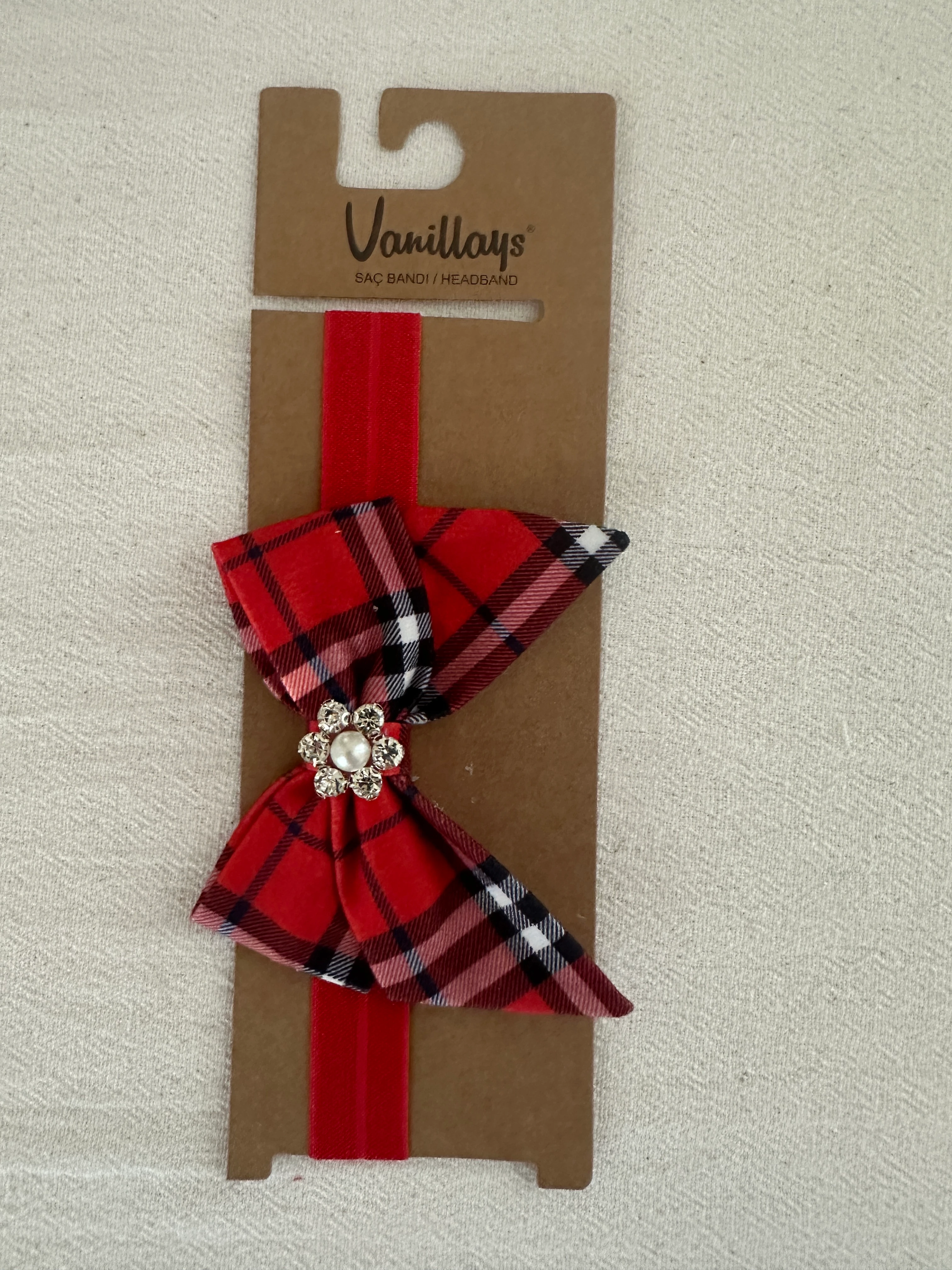 Ekose Detaylı Taşlı Çiçekli Bandana