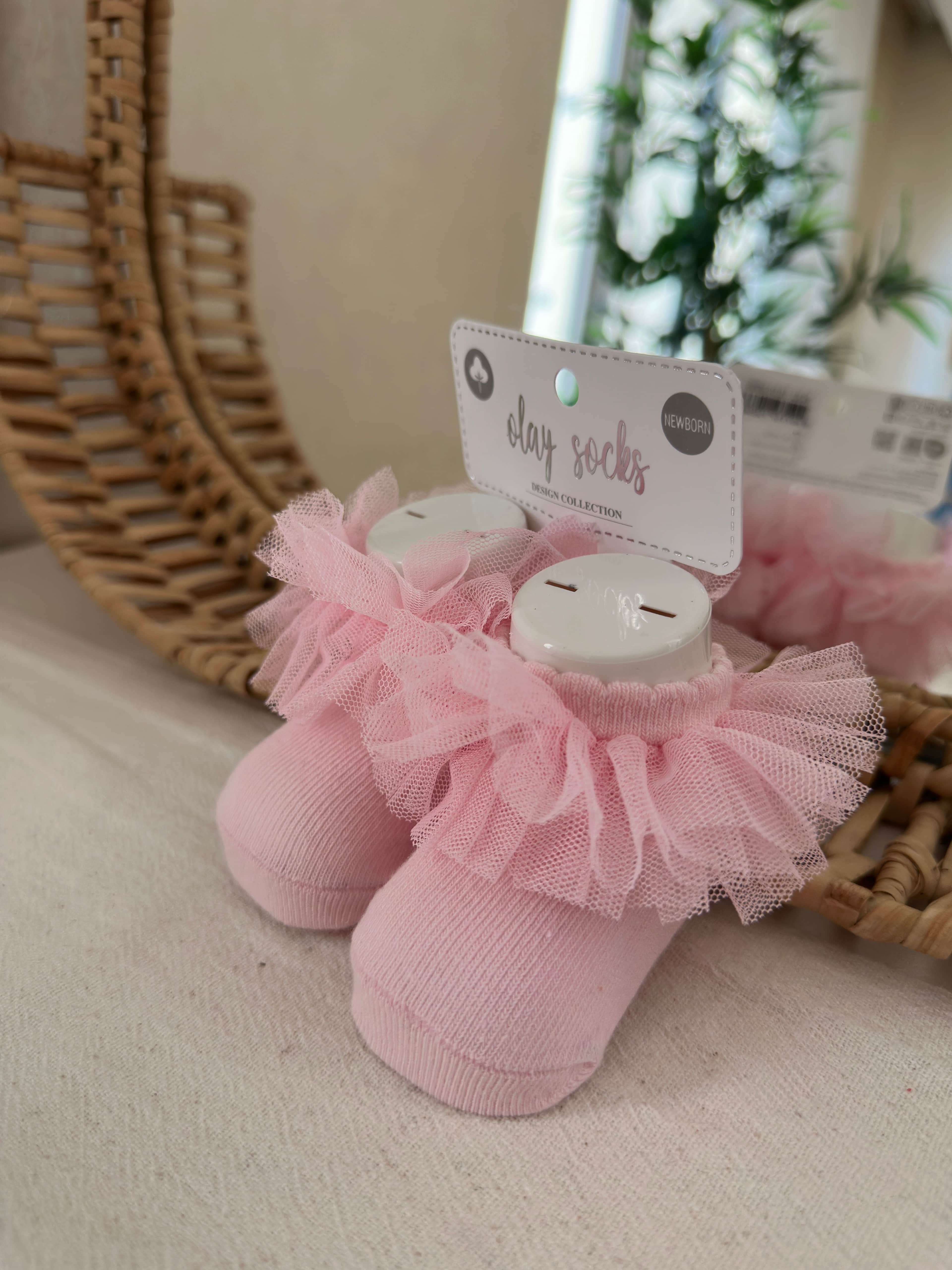 Pembe Tüllü Bebek Çorap