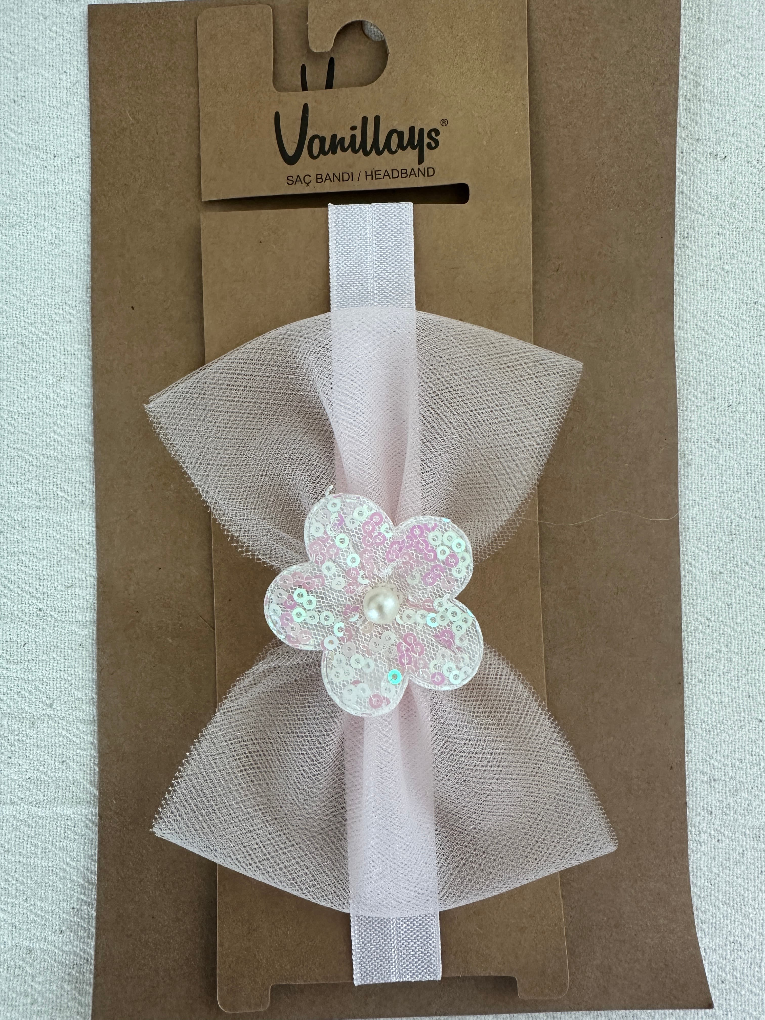 Pudra Çiçek Detaylı Fiyonk Bandana