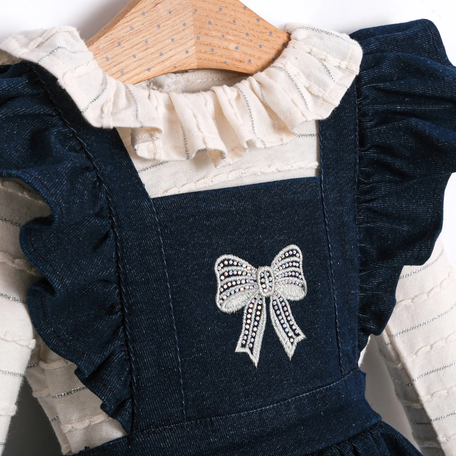 Fiyonk Detaylı Denim Elbise Body 2’li Takım