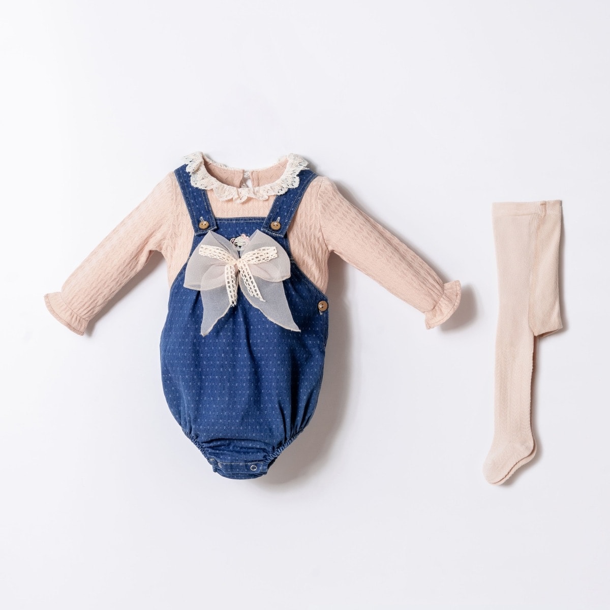 Kız Bebek Denim Romper Body ve Çorap Takımı