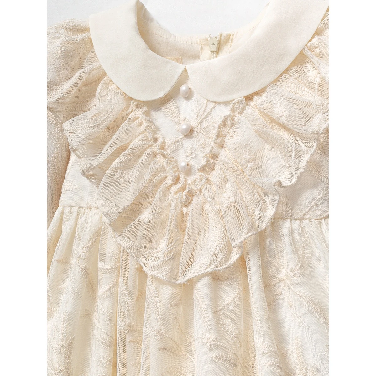 Fırfırlı Yakalı İşleme Detaylı Kız Bebek Elbise