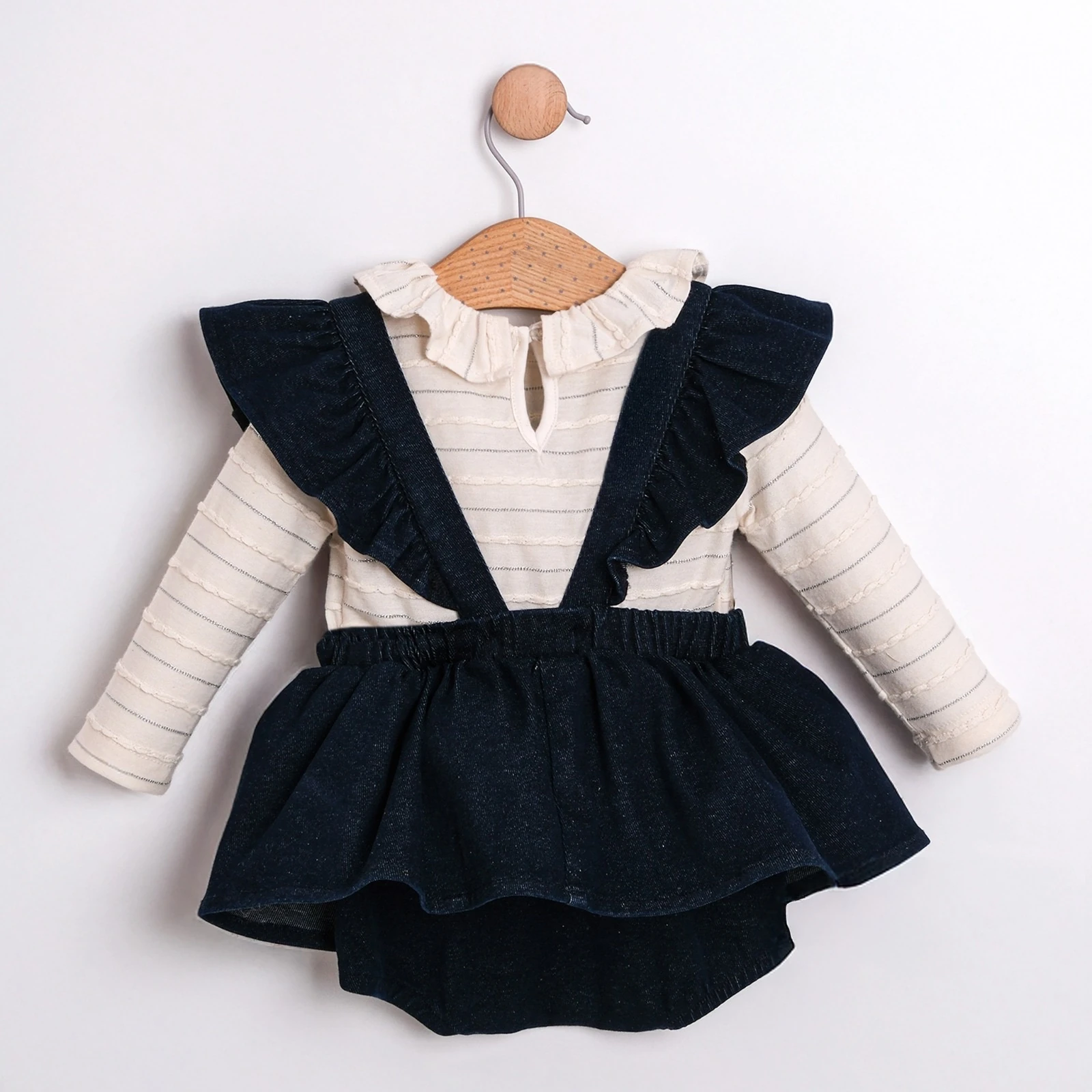 Fiyonk Detaylı Denim Elbise Body 2’li Takım