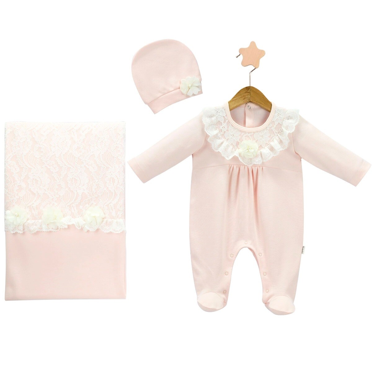 Dantel Yakalı Kız Bebek 3’lü Set