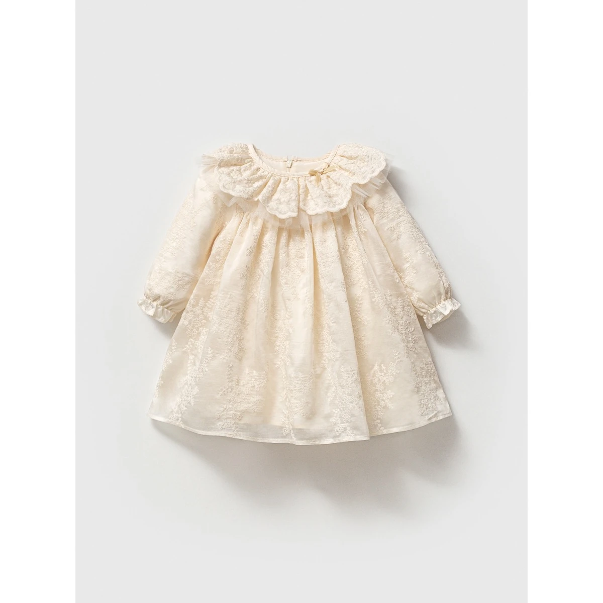 Yakalı Çiçek İşlemeli Premium Kız Bebek Elbise 