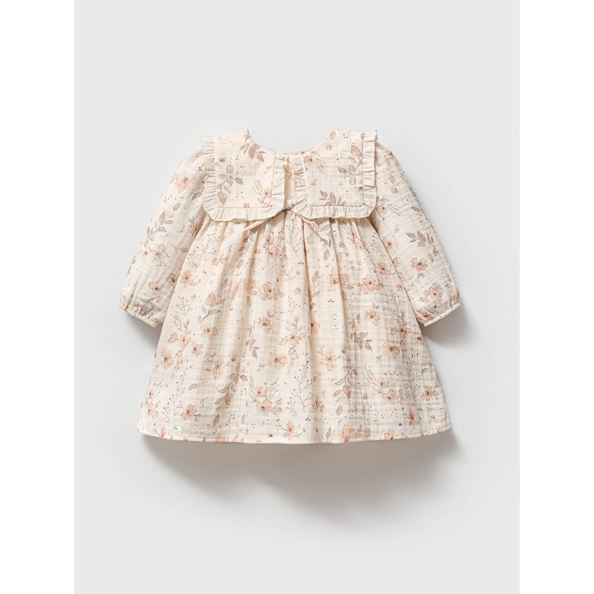 Çiçek Desenli Yaka Detaylı Müslin Kumaş Premium Kız Bebek Elbise