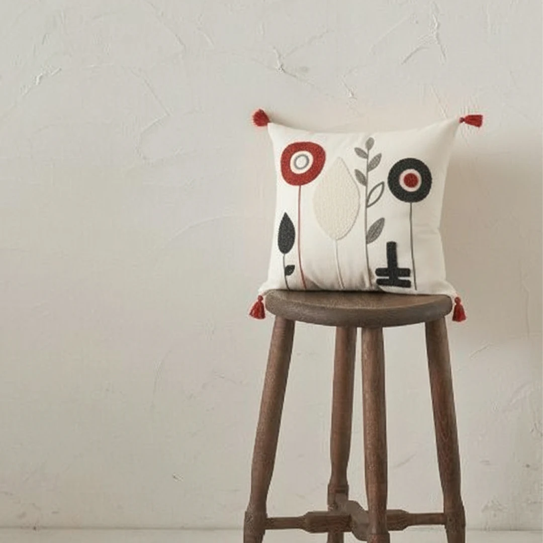 Retro Çiçek Desenli Dekoratif Kırlent Kılıfı (İç Dolgusuz)