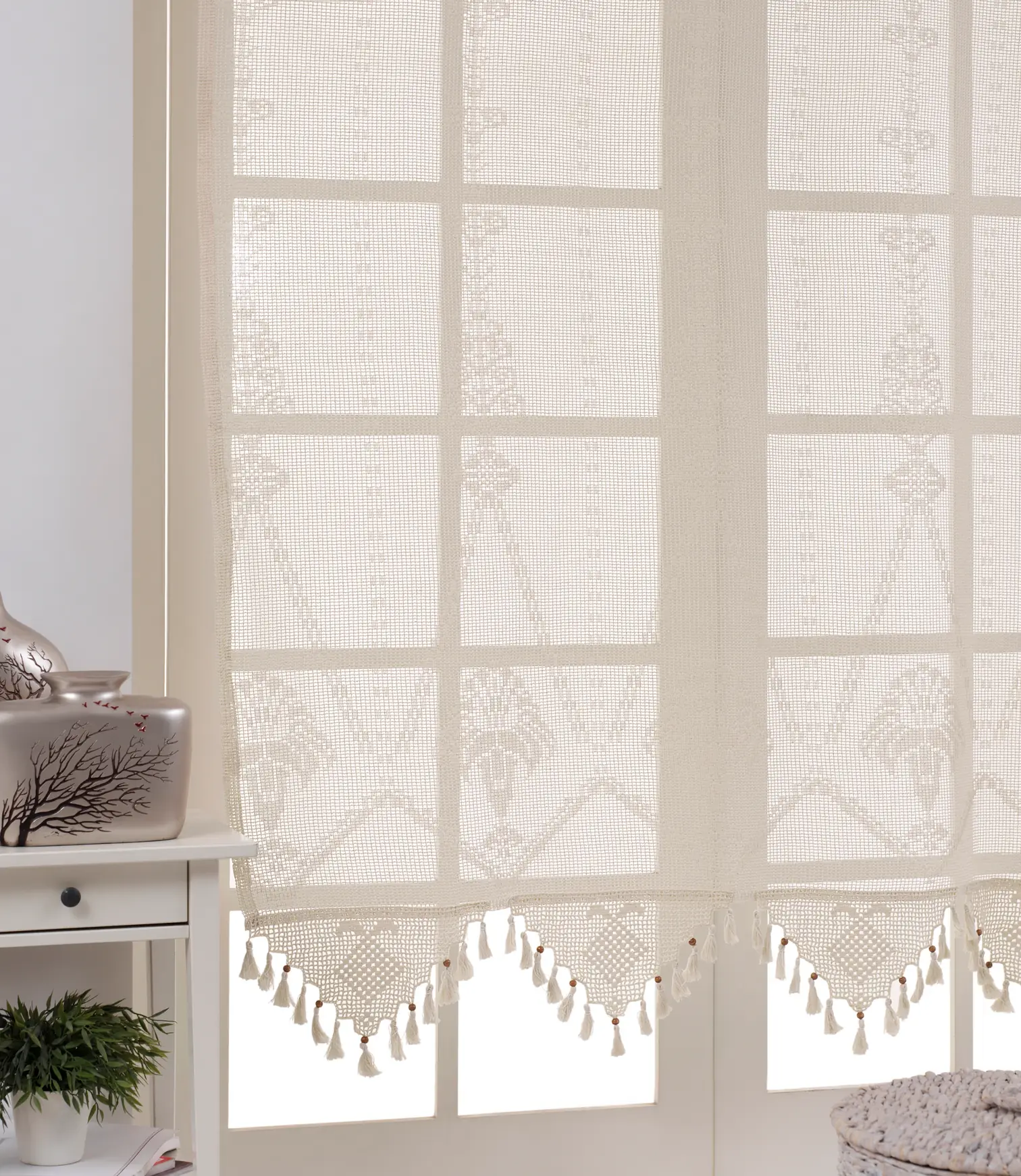 Otantik Çiçek Nakışlı Tül Perde - 100x200