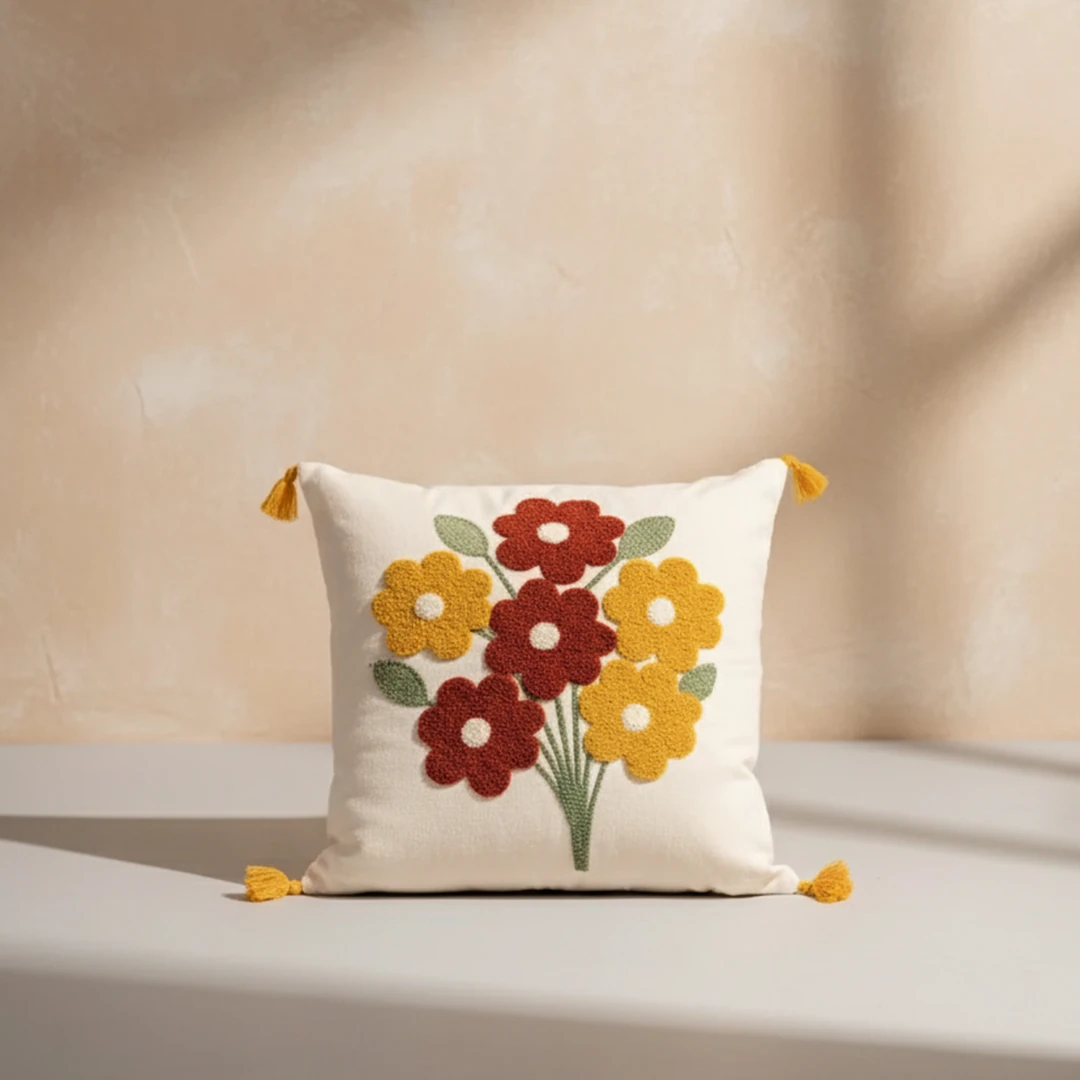 Renkli Çiçek Buketi Dekoratif Kırlent Kılıfı (İç Dolgusuz)