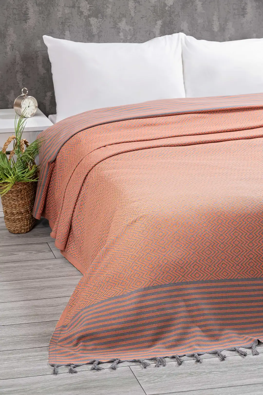 Peştamal Dokuma Çift Kişilik Yatak Pike Piknik Plaj Koltuk Örtüsü - kiremit