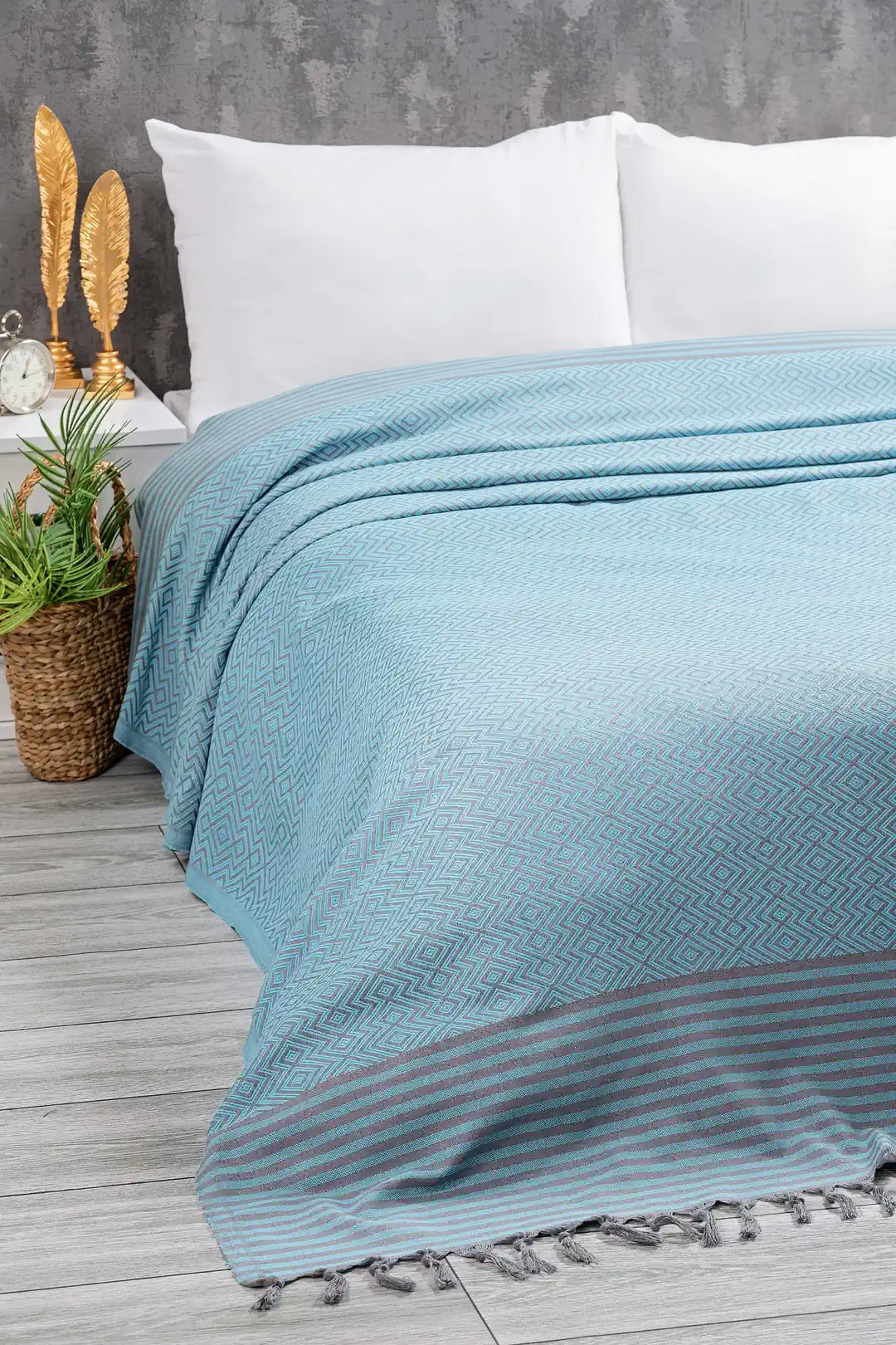 Peştamal Dokuma Çift Kişilik Yatak Pike Piknik Plaj Koltuk Örtüsü - Mavi