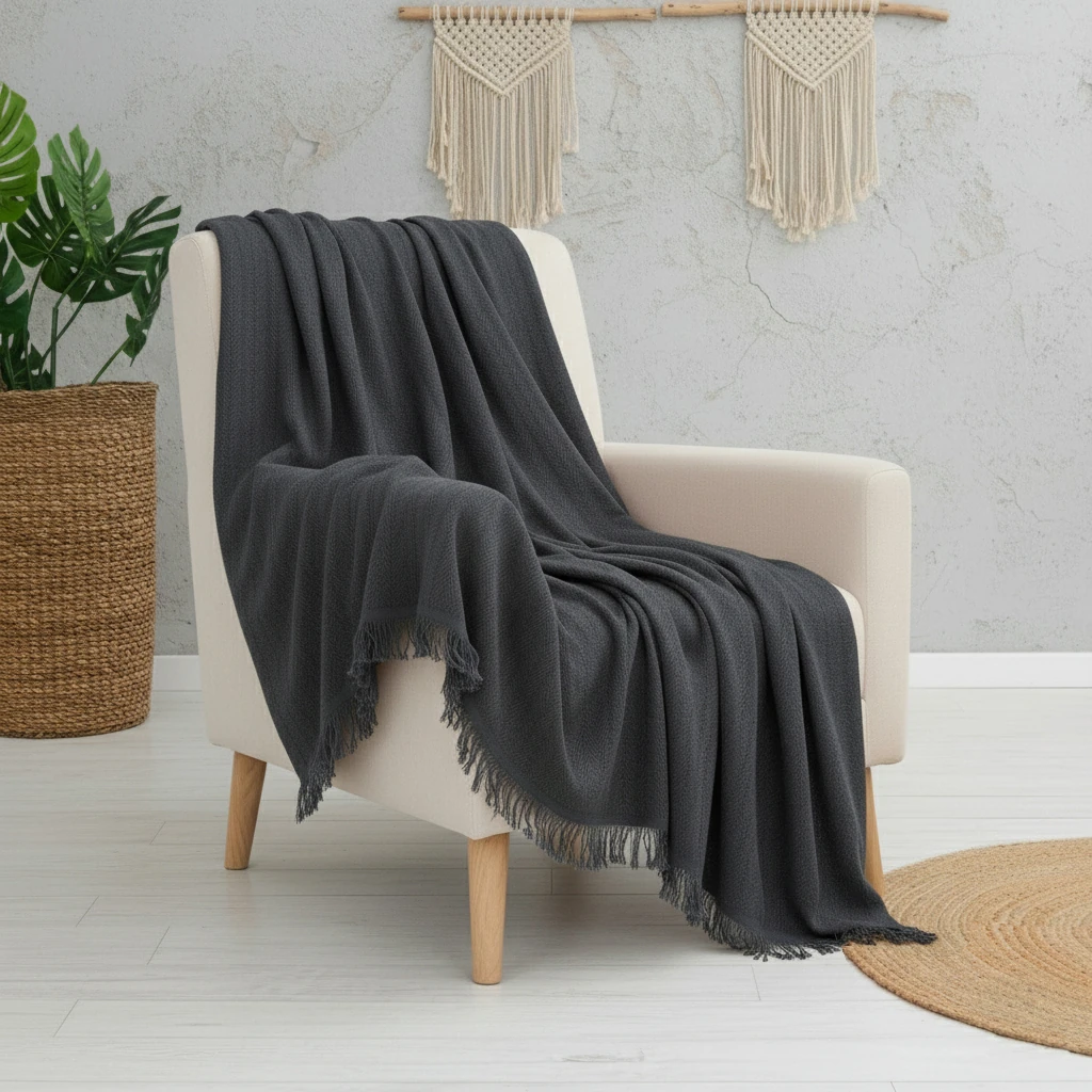 Merlin TV Şalı & Koltuk Örtüsü - Koyu Gri