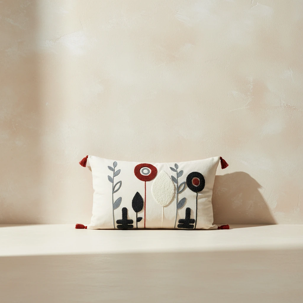 Retro Çiçek Desenli Dikdörtgen Dekoratif Kırlent Kılıfı (İç Dolgusuz)