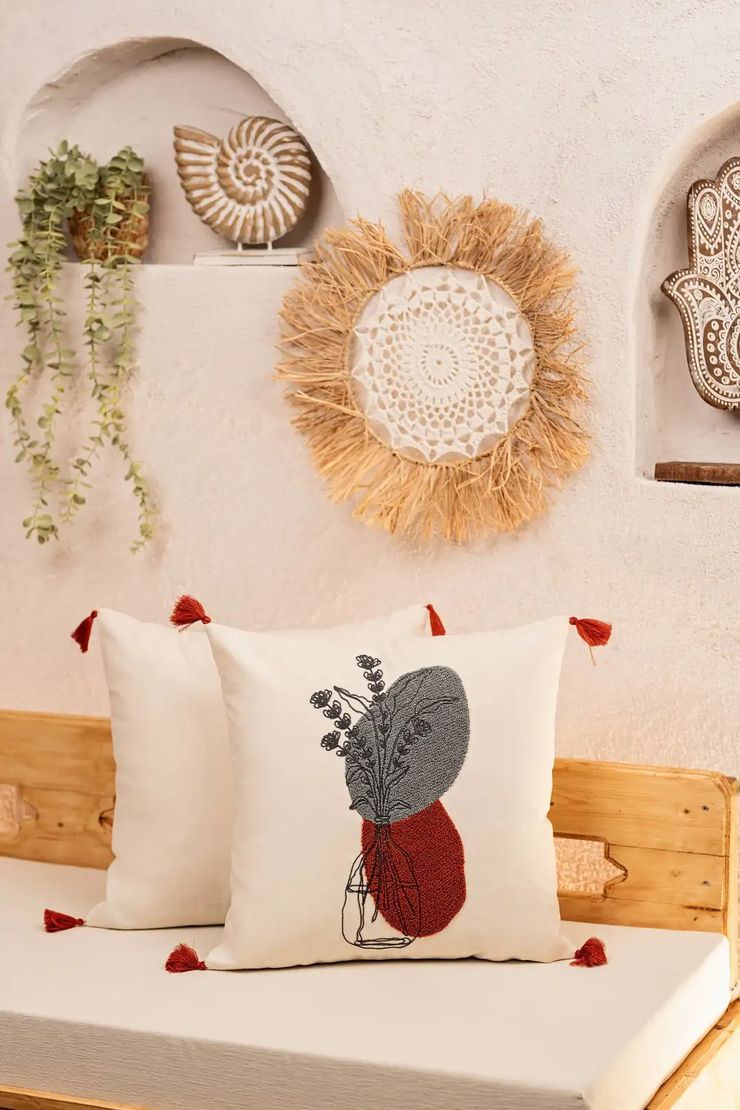 Minimal Botanik Nakışlı Dekoratif Kırlent