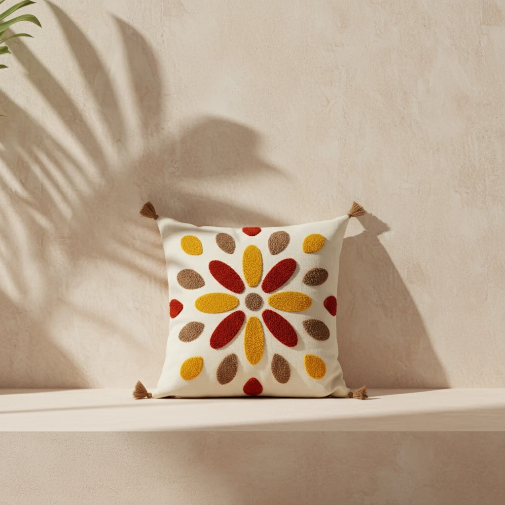 Retro Çiçek Motifli Nakışlı Dekoratif Kırlent Kılıfı (İç Dolgusuz)