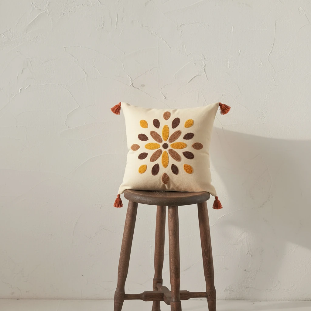 Amber Güneşi Nakışlı Dekoratif Kırlent Kılıfı (İç Dolgusuz)